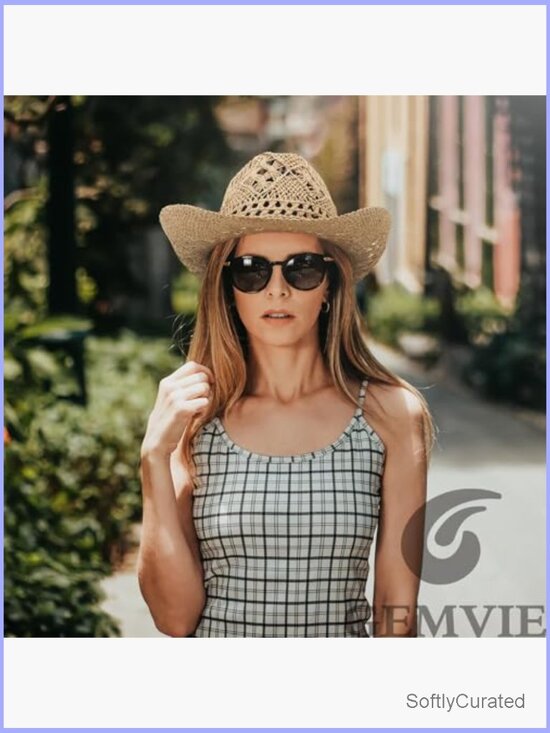 Wide Brim Straw Cowboy Hat with Gem Band for Women main image 6